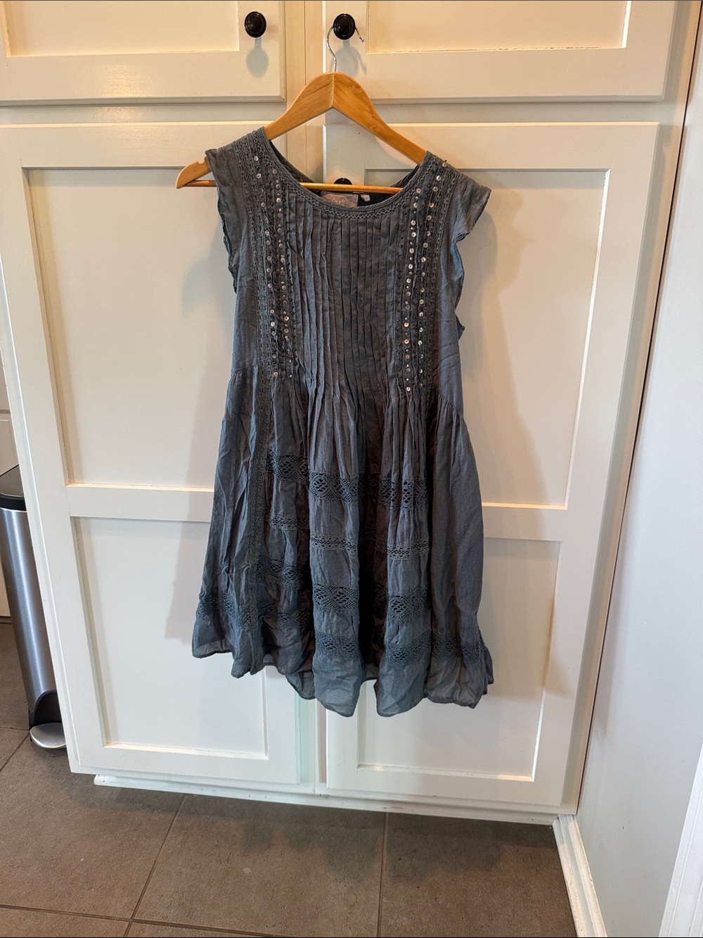 Women's Gray Midi Dress with Embellished Bodice